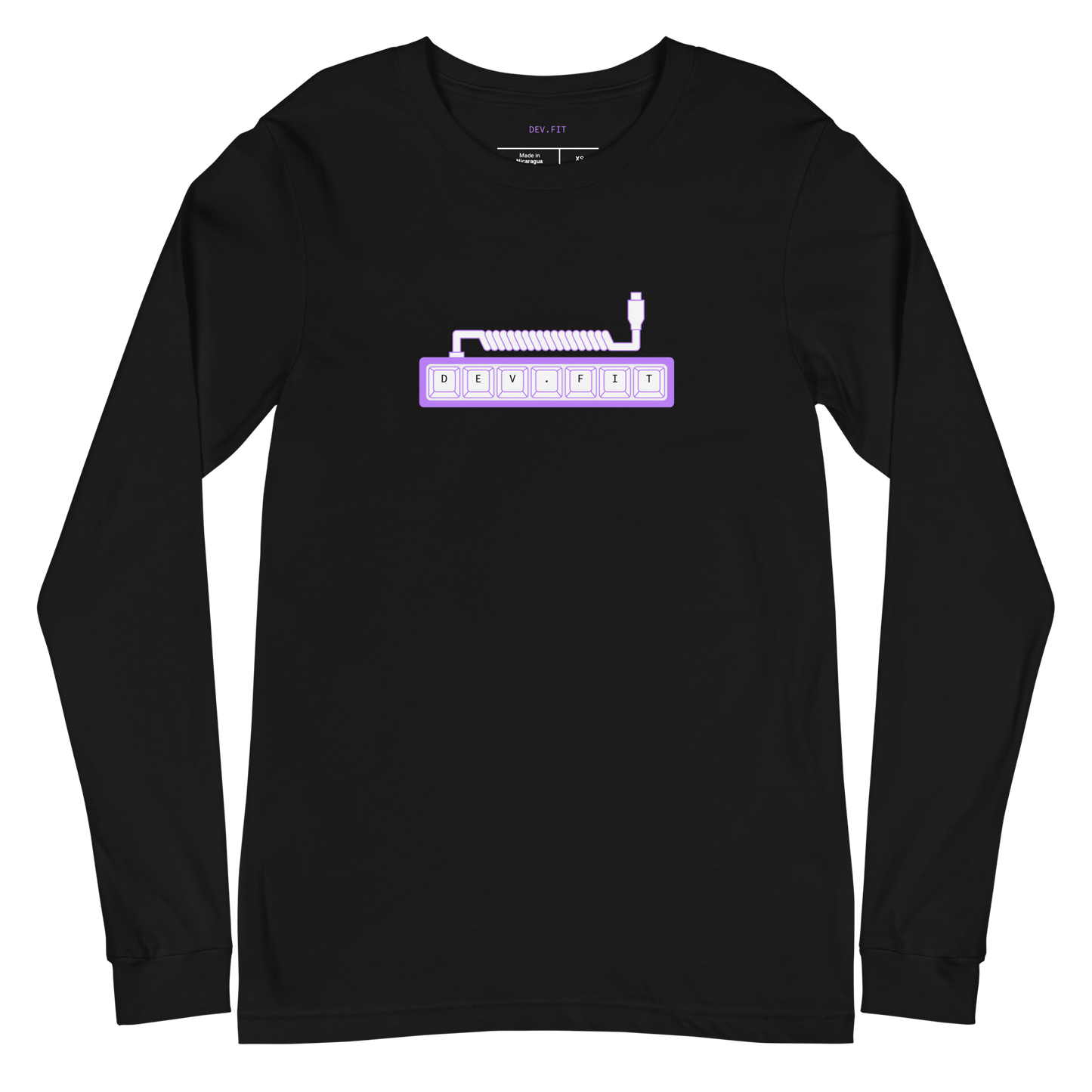 DEV.FIT Macro Pad Logo in Light Purple on a Unisex Long Sleeve Tee