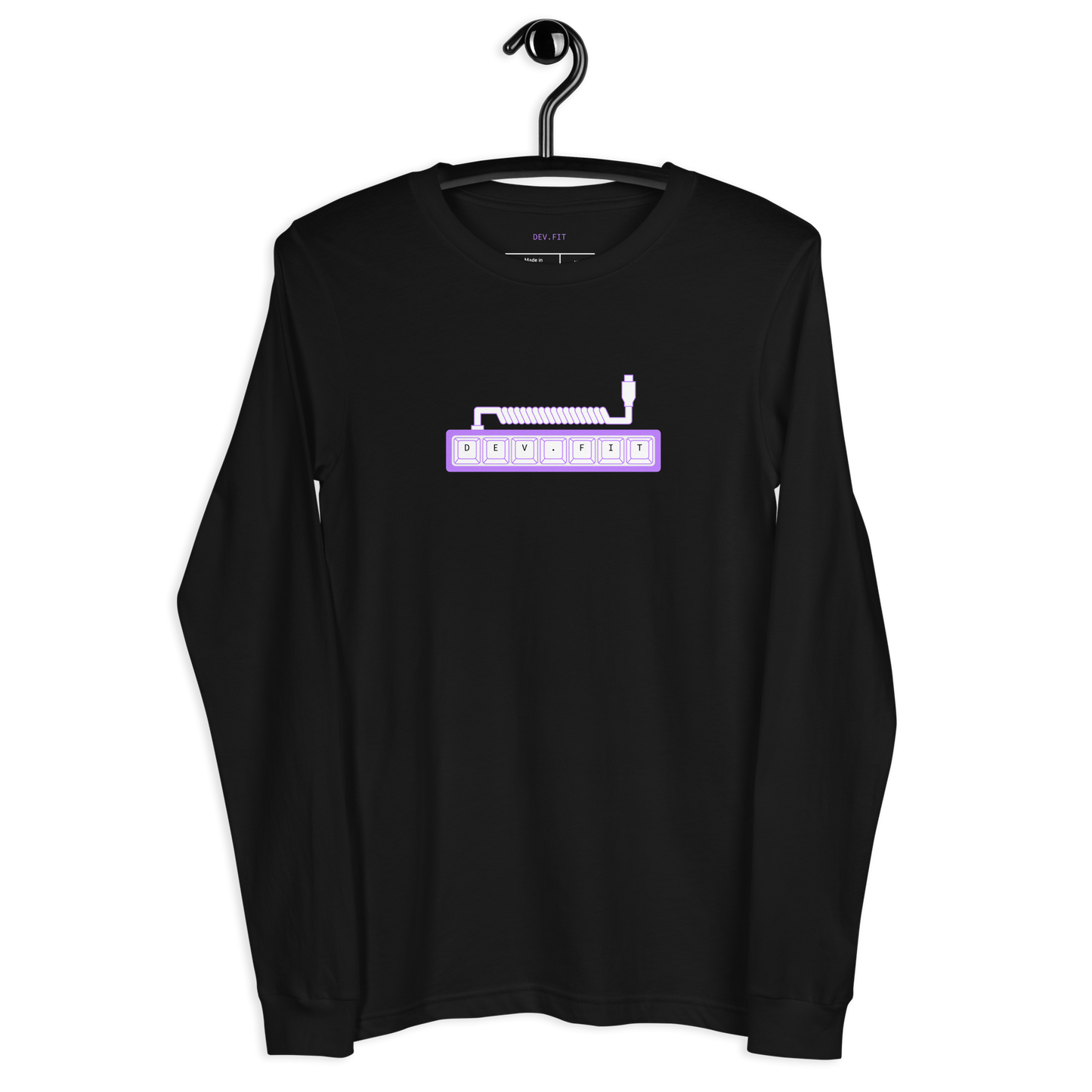 DEV.FIT Macro Pad Logo in Light Purple on a Unisex Long Sleeve Tee