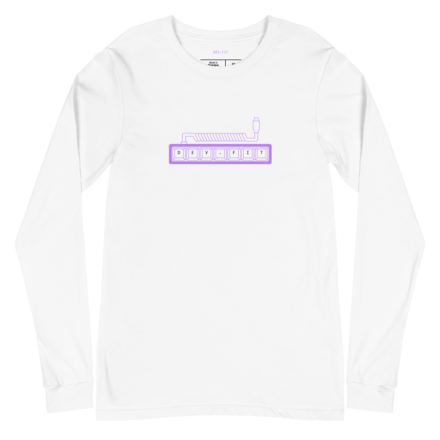 DEV.FIT Macro Pad Logo in Light Purple on a Unisex Long Sleeve Tee