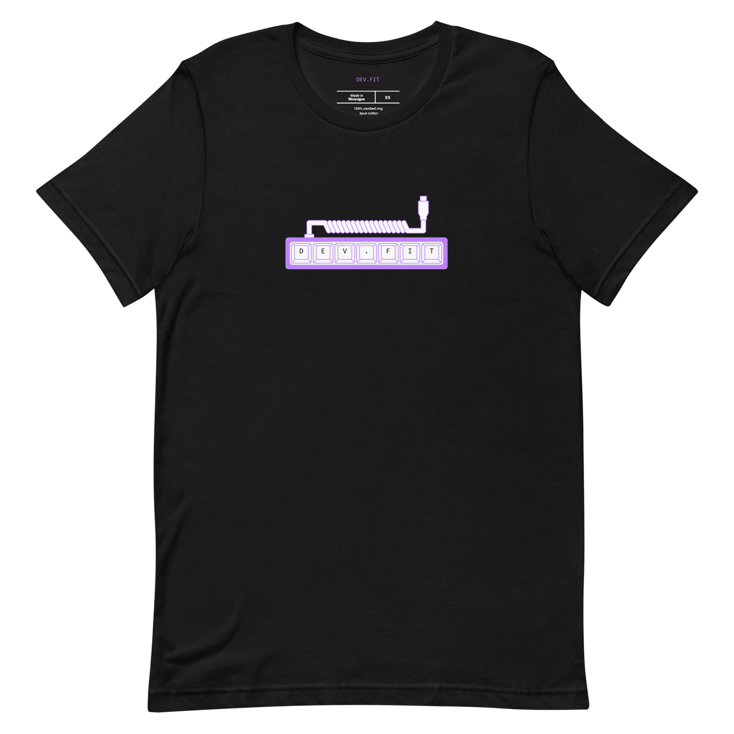 DEV.FIT Macro Pad Logo in Light Purple on a Unisex T-Shirt