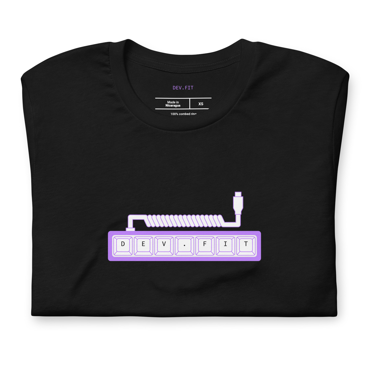 DEV.FIT Macro Pad Logo in Light Purple on a Unisex T-Shirt