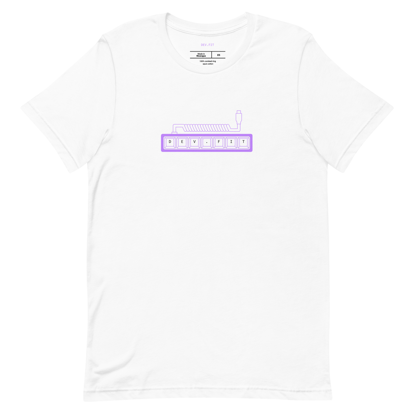 DEV.FIT Macro Pad Logo in Light Purple on a Unisex T-Shirt