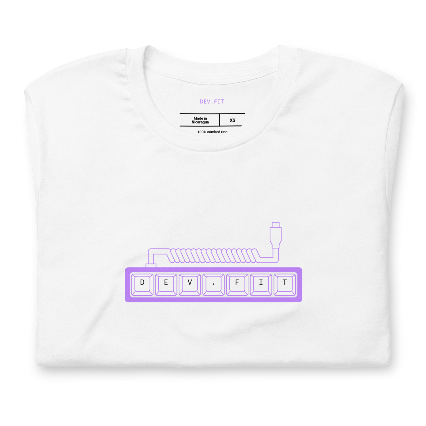 DEV.FIT Macro Pad Logo in Light Purple on a Unisex T-Shirt